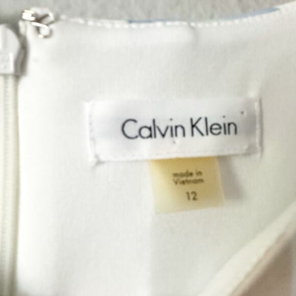 Calvin Klein Scuba Sleeveless Fit n Flare Cream Blue Floral Dress Womens Size 12 - Picture 4 of 10